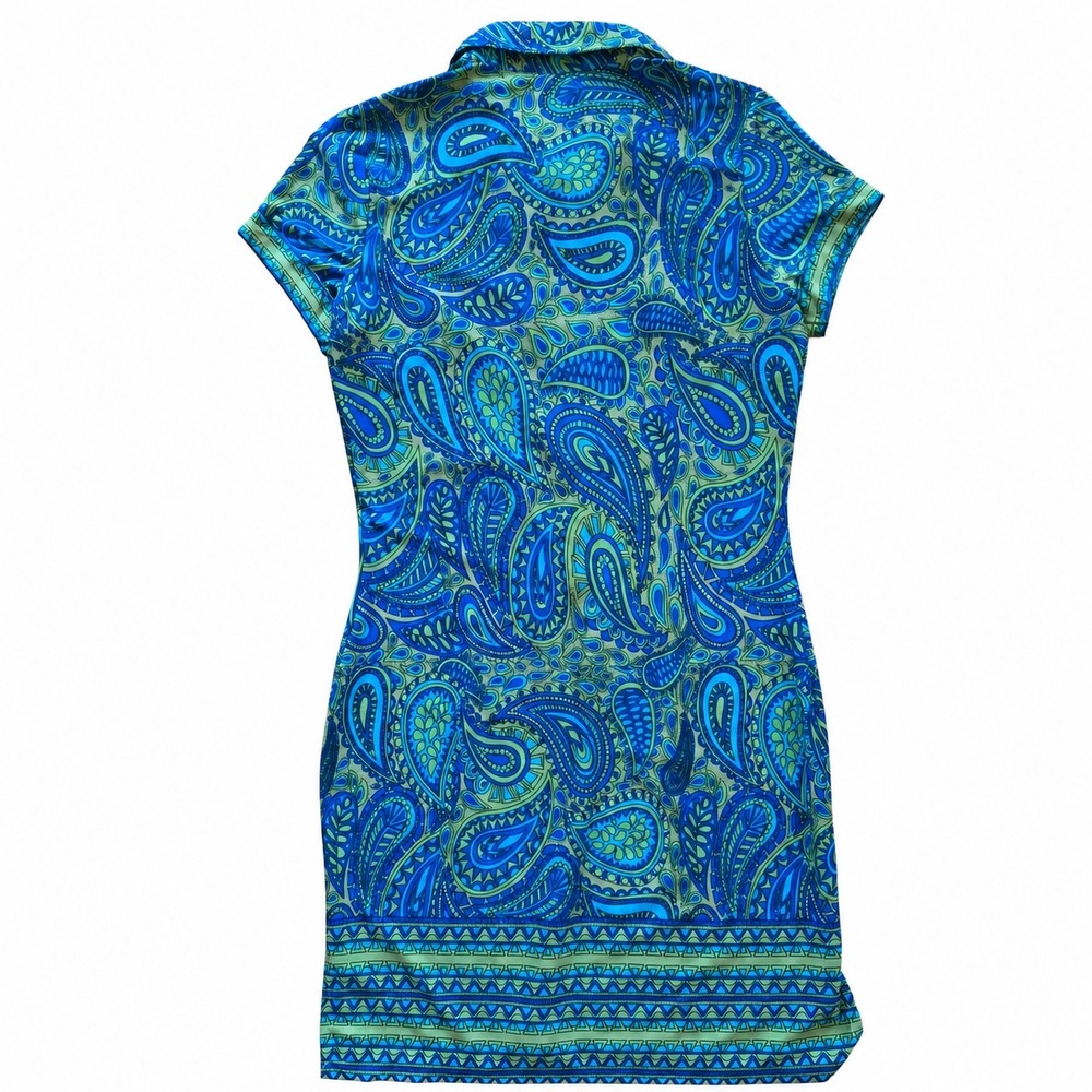 Coco‎ & Tashi Blue Green Paisley Mini Dress Short Sleeve Stretch Jersey Small